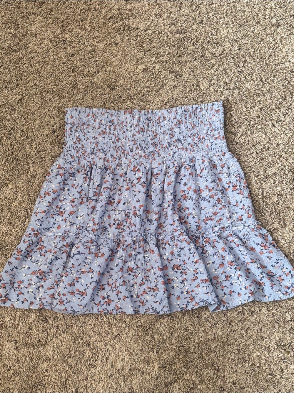 Hippie Rose Light Blue Floral Smocked Tiered Mini Skirt